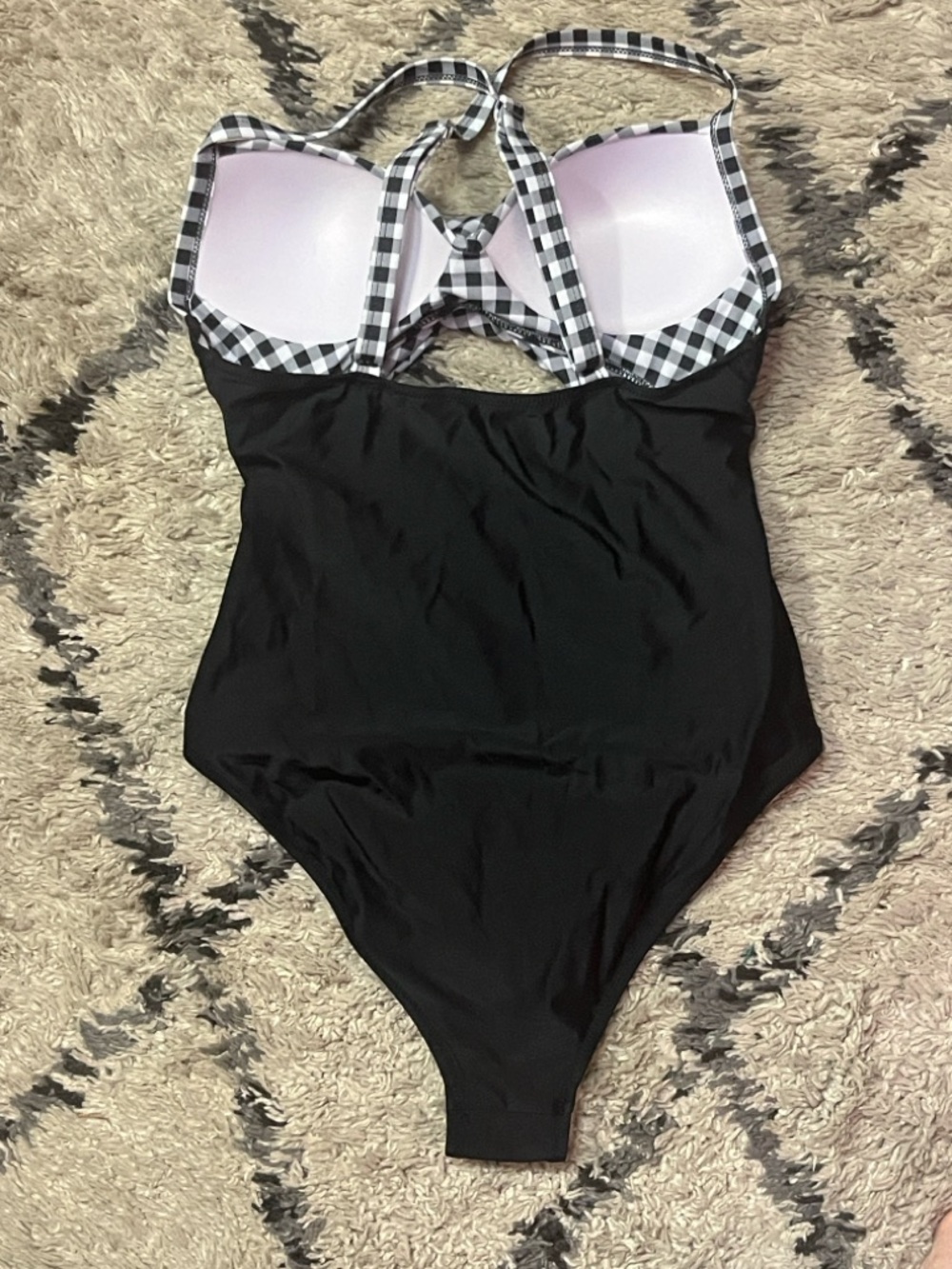 Black & White Checkered Top One-Piece Swimsuit For Women (Med) - Picture 4 of 5